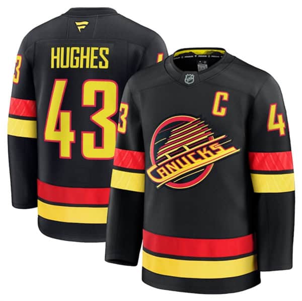 Vancouver Canucks #43 Quinn Hughes Black 2024-25 Alternate Stitched Jersey