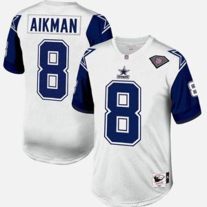 Dallas Cowboys #8 Troy Aikman White 1996 Mitchell Ness Throwback Stitched Jersey