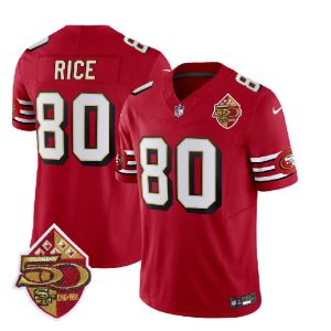 San Francisco 49ers #80 Jerry Rice Red 2023 F.U.S.E. 50th Patch Throwback Stitched Jersey