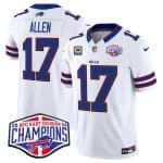 Buffalo Bills #17 Josh Allen White 2024-25 F.U.S.E. AFC East Division Champions With 4-Star C Patch Limited Stitched Jersey