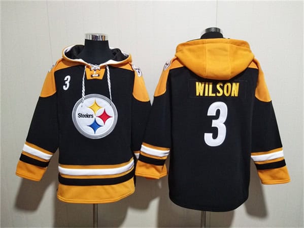 Pittsburgh Steelers #3 Russell Wilson Black Ageless Must-Have Lace-Up Pullover Hoodie