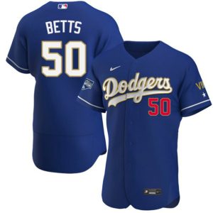 Los Angeles Dodgers #50 Mookie Betts Royal Blue Championship Flex Base Sttiched Jersey