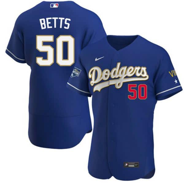 Los Angeles Dodgers #50 Mookie Betts Royal Blue Championship Flex Base Sttiched Jersey