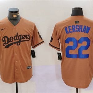 Los Angeles Dodgers #22 Clayton Kershaw Brown Cool Base Stitched Jersey