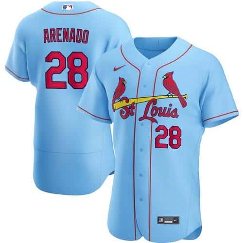 St. Louis Cardinals White #28 Nolan Arenado Blue Flex Base Stitched Jersey
