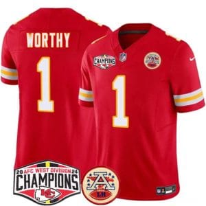 Kansas City Chiefs #1 Xavier Worthy Red F.U.S.E. 2024 AFC West Division Champions Vapor Limited Stitched Jersey