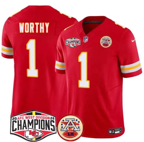 Kansas City Chiefs #1 Xavier Worthy Red F.U.S.E. 2024 AFC West Division Champions Vapor Limited Stitched Jersey