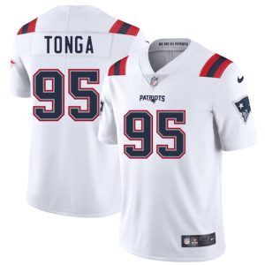 New England Patriots #95 Khyiris Tonga White 2025 Vapor Limited Stitched Jersey