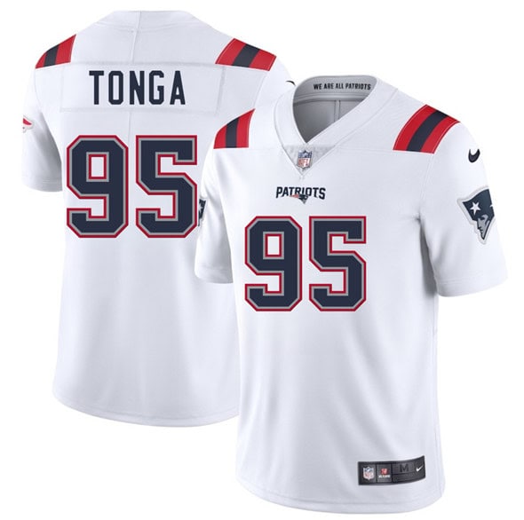 New England Patriots #95 Khyiris Tonga White 2025 Vapor Limited Stitched Jersey