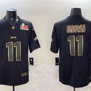 Philadelphia Eagles #11 A. J. Brown Black Gold 2025 Super Bowl LIX Patch Vapor Untouchable Limited Stitched Jersey