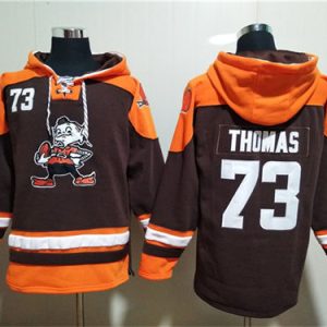 Cleveland Browns #73 Joe Thomas Brown Lace-Up Pullover Hoodie