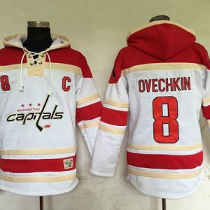 Capitals #8 Alex Ovechkin White Sawyer Hooded Sweatshirt Stitched Jersey
