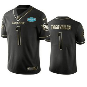 Miami Dolphins #1 Tua Tagovailoa 2020 Black With 347 Shula Patch Gold Limited Stitched Jersey