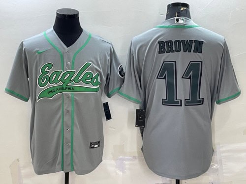 Philadelphia Eagles #11 A. J. Brown Gray With Patch Cool Base Stitched Jersey