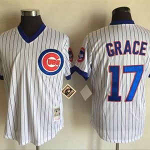 Mitchell And Ness Cubs #17 Mark Grace White(Blue Strip) Throwback Stitched Jersey