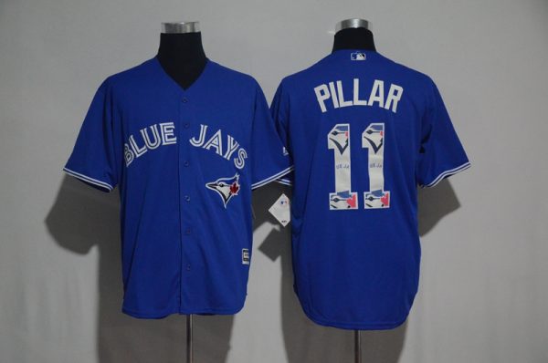 Toronto Blue Jays #11 Kevin Pillar Blue Team Logo Print Cool Base Stitched Jersey