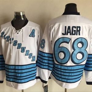 Penguins #68 Jaromir Jagr White Light Blue CCM Throwback Stitched Jersey