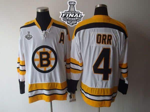 Bruins Stanley Cup Finals Patch #4 Bobby Orr CCM Throwback White Stitched Jersey
