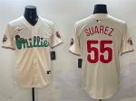 Philadelphia Phillies #55 Ranger Su¨¢rez Cream Phanatic Limited Stitched Jersey