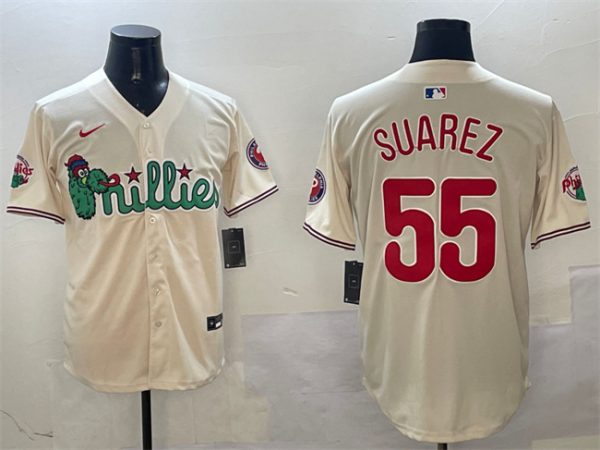 Philadelphia Phillies #55 Ranger Su¨¢rez Cream Phanatic Limited Stitched Jersey