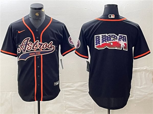 Houston Astros Black Team Big Logo With Patch Cool Base Stitched Jersey