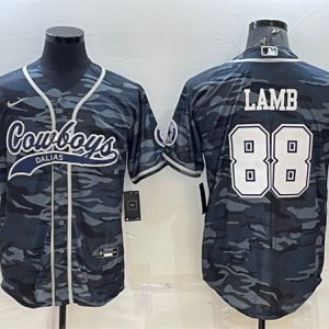 Dallas Cowboys #88 CeeDee Lamb Gray Camo With Patch Cool Base Stitched Baseball Jersey