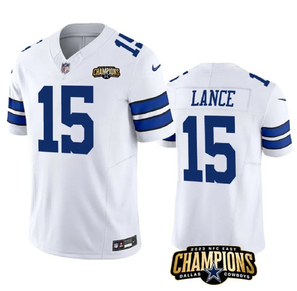 Dallas Cowboys #15 Trey Lance White 2023 F.U.S.E. NFC East Champions Patch Stitched Jersey