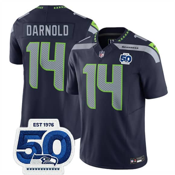 Seattle Seahawks #14 Sam Darnold Navy 2025 F.U.S.E. 50th Anniversary Patch Vapor Limited Football Stitched Jersey