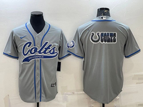 Indianapolis Colts Gray Team Big Logo With Patch Cool Base Stitched Baseball Jersey