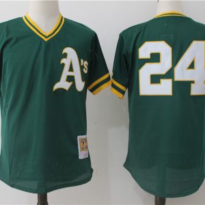 Oakland Athletics #24 Rickey Henderson Mitchell Ness Green 1991 Cooperstown Mesh Batting Practice Stitched Jersey