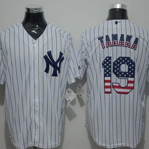 Yankees #19 Masahiro Tanaka White Strip USA Flag Fashion Stitched Jersey