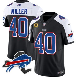 Buffalo Bills #40 Von Miller Black White 2023 F.U.S.E. New York Patch And 4-Star C Patch Vapor Untouchable Limited Stitched Jersey