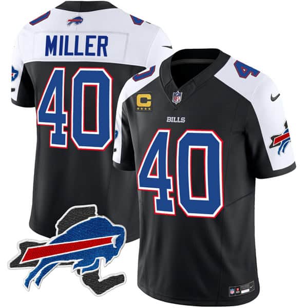 Buffalo Bills #40 Von Miller Black White 2023 F.U.S.E. New York Patch And 4-Star C Patch Vapor Untouchable Limited Stitched Jersey