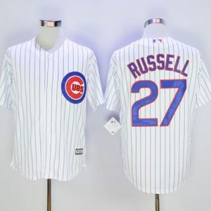 Cubs #27 Addison Russell White Strip New Cool Base Stitched Jersey
