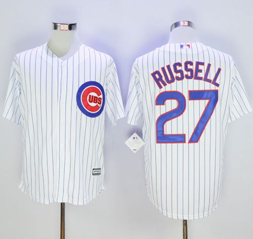 Cubs #27 Addison Russell White Strip New Cool Base Stitched Jersey