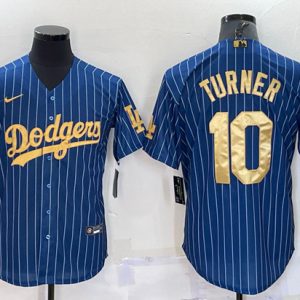Los Angeles Dodgers #10 Justin Turner Navy Gold Cool Base Stitched Baseball Jersey