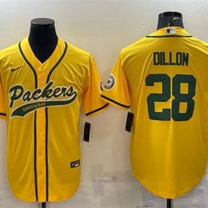 Green Bay Packers #28 A.J. Dillon Gold With Patch Cool Base Stitched Baseball Jersey