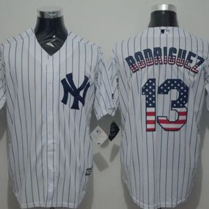 Yankees #13 Alex Rodriguez White Strip USA Flag Fashion Stitched Jersey