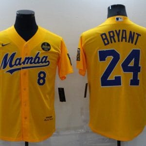 Los Angeles Dodgers Front #8 Back #24 Kobe Bryant 'Mamba' Yellow Cool Base Stitched Jersey