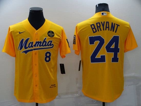 Los Angeles Dodgers Front #8 Back #24 Kobe Bryant 'Mamba' Yellow Cool Base Stitched Jersey