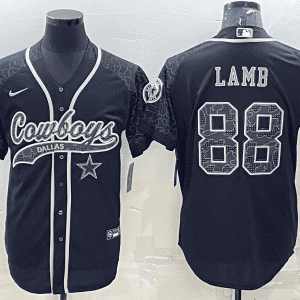 Dallas Cowboys #88 CeeDee Lamb Black Reflective With Patch Cool Base Stitched Baseball Jersey