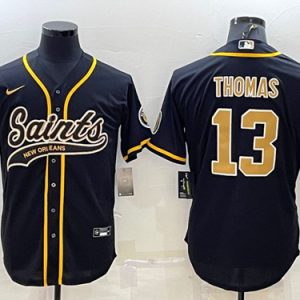 New Orleans Saints #13 Michael Thomas Black With Patch Cool Base Stitched Baseball Jersey