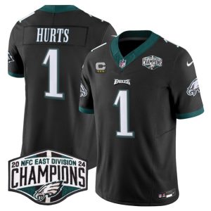 Philadelphia Eagles #1 Jalen Hurts Black 2024 NFC East Champions With 3-Star C Patch F.U.S.E. Vapor Untouchable Limited Stitched Jersey