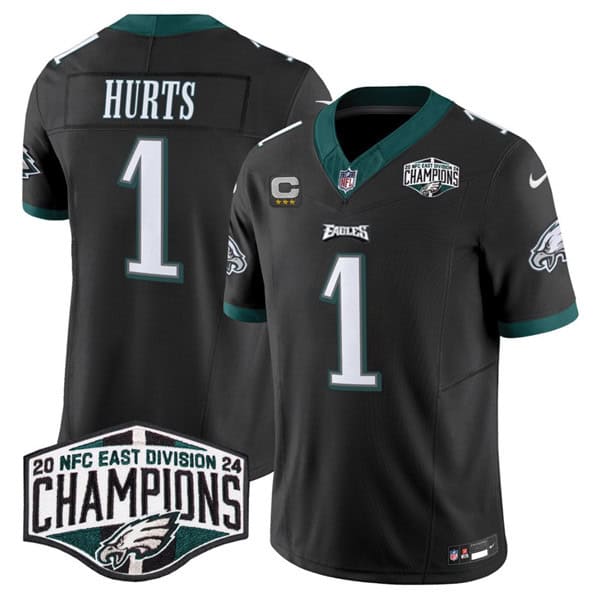 Philadelphia Eagles #1 Jalen Hurts Black 2024 NFC East Champions With 3-Star C Patch F.U.S.E. Vapor Untouchable Limited Stitched Jersey