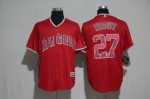 Los Angeles Angels #27 Mike Trout Red Team Logo Print Cool Base Stitched Jersey