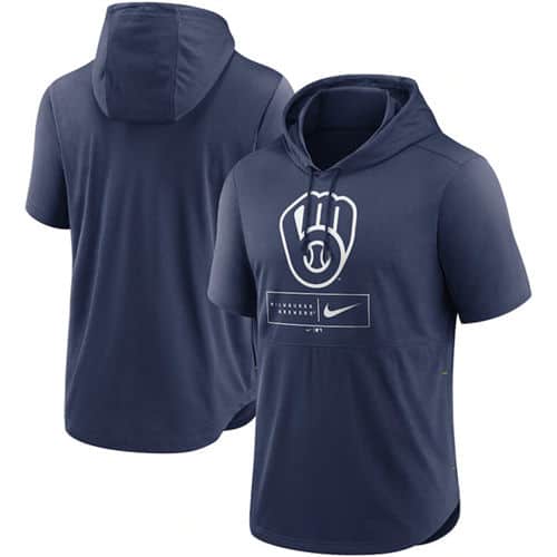 Milwaukee Brewers Navy Short Sleeve Pullover Hoodie