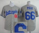 Dodgers #66 Yasiel Puig Grey Cool Base Autographed Stitched Jersey