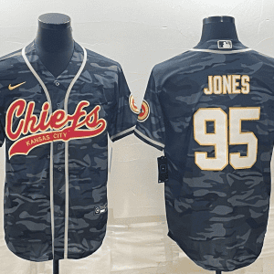Kansas City Chiefs #95 Chris Jones Grey Camo With Patch Cool Base Stitched Baseball Jersey