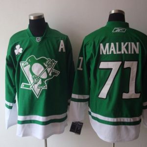 Penguins #71 Evgeni Malkin Stitched Green St Patty's Day Jersey
