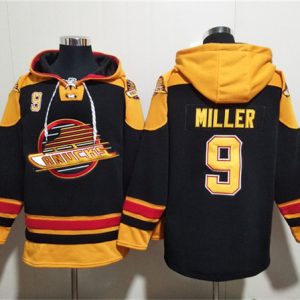 Vancouver Canucks #9 J.T. Miller Black Ageless Must-Have Lace-Up Pullover Hoodie